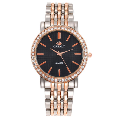 Simple Casual Quartz Watch with Steel Strap and Diamond Detailing