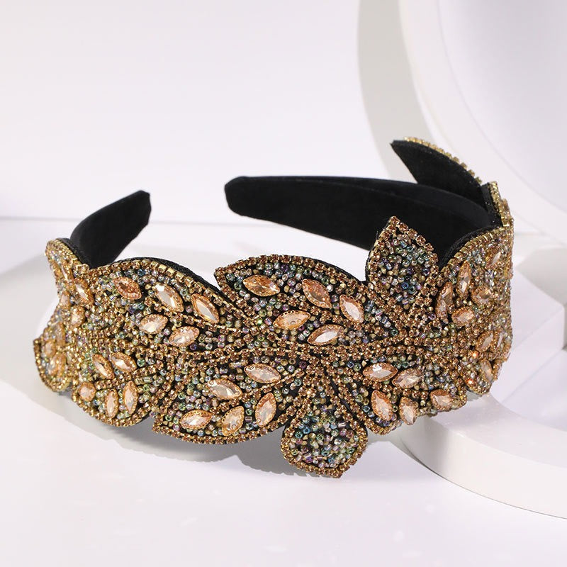 Handmade Heavy Craft Inlaid Water Diamond Rice Ball Head Hoop