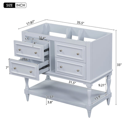 36" Bathroom Vanity Cabinet without Sink Standing Vanity Set with 4 Drawers& Soft Closing Doors Blue (NOT INCLUDE BASIN SINK)
