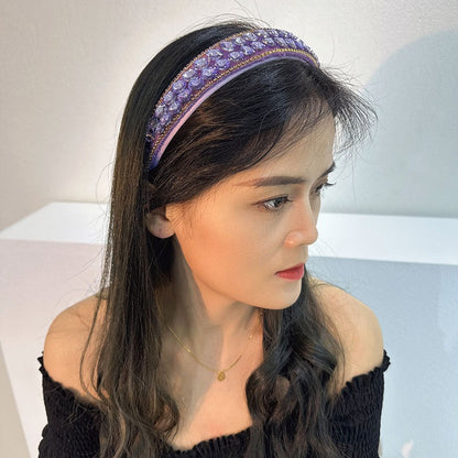 Fashionable double row geometric circular purple rhinestone hairband