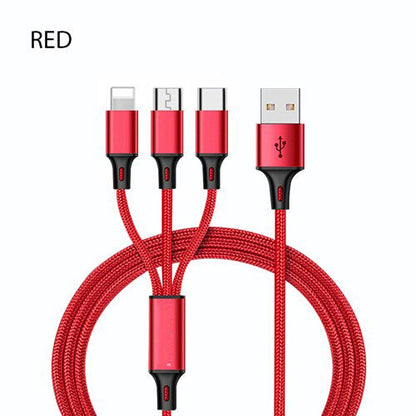 3 In 1 Charging Cable - Fast Charge, Durable 1.2M Length for iPhone, Android, Type-C Devices