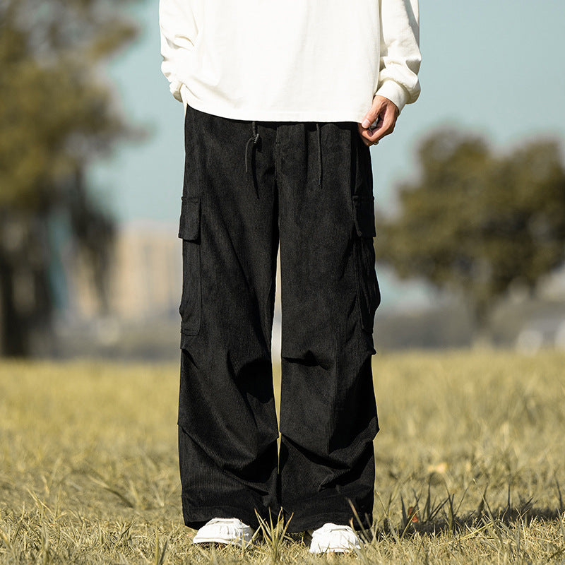 Autumn Winter Straight Wide-Leg Corduroy Overalls Men