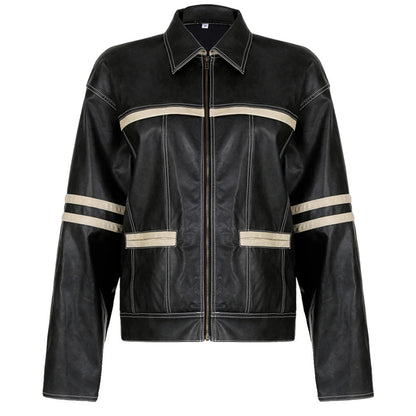 Women's Retro Contrast Color Split Leather Coat