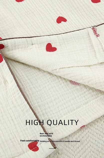 Heart Print Cotton Pajamas Cardigan