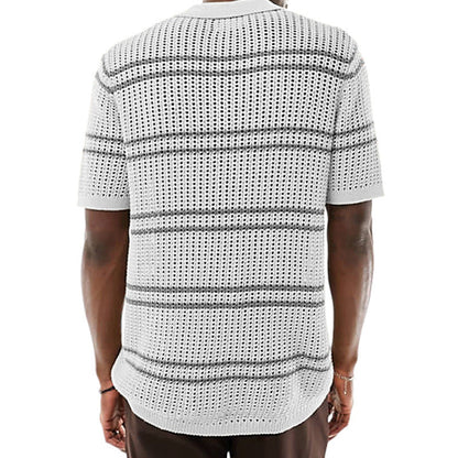 Men's Knitwear Lapel Short Sleeve Hollow Cardigan
