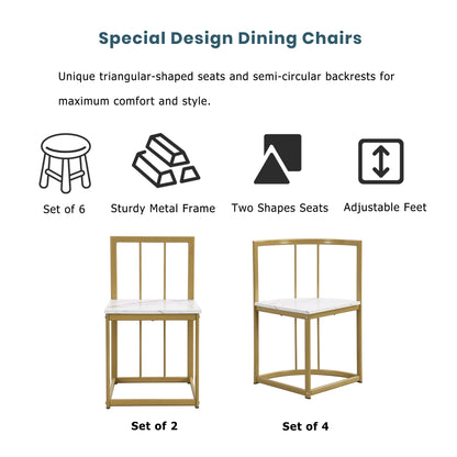 TOPMAX Modern 7-Piece Dining Table Set with Faux Marble Compact 55Inch Kitchen Table Set for 6  Golden+White