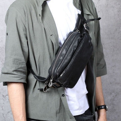 Men's Small Head Layer Cowhide Fanny Pack