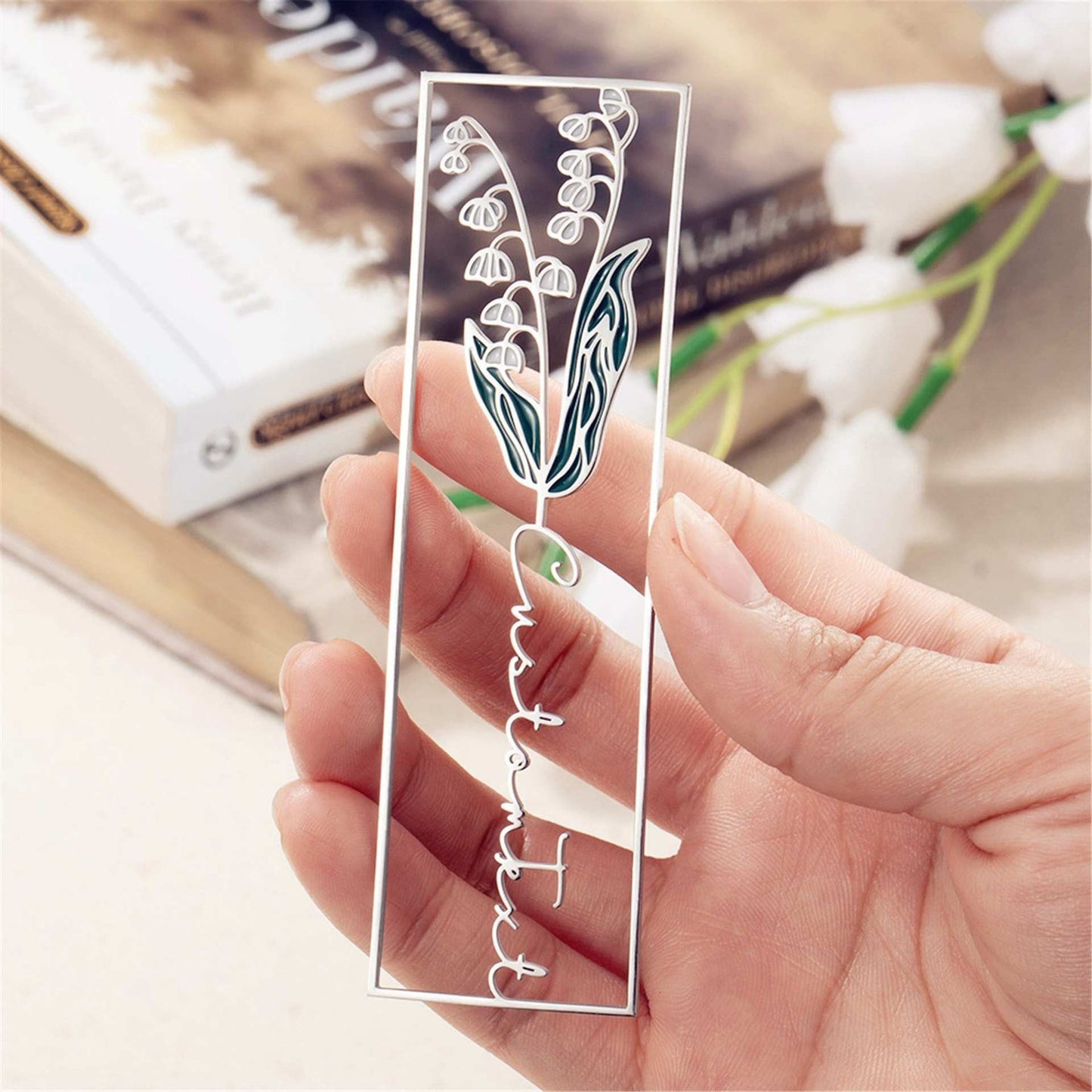 Stainless steel colored birthday flower bookmark personalized DIY hollow out style drip oil letter graduation gift