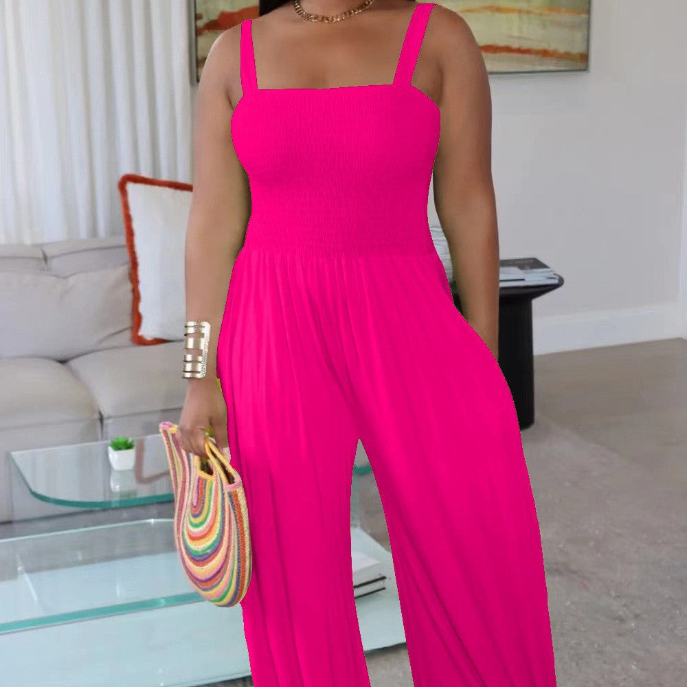Women's Clothing Solid Color Casual Strap Tube Top Wide Leg Jumpsuit