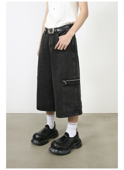 Workwear Denim Loose Street Cropped Shorts