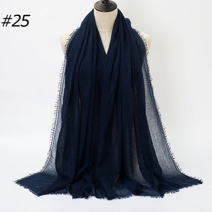 Pure Color Pleated Cotton Scarf Cotton And Linen Scarf