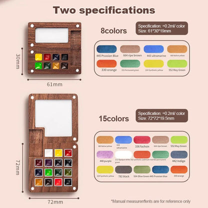 Mini watercolor paint box and small notebook Mingke 8-color wooden box mini drawing board solid watercolor painting