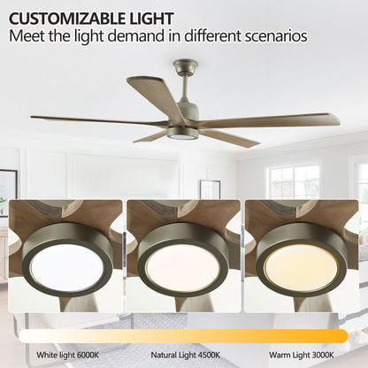 60 "modern wooden ceiling fan with lighting and remote control, 6-speed noiseless reversible DC motor ceiling fan