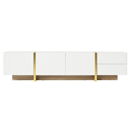 Luxury Fluted TV Stand for TVs Up to 80'', Modern Entertainment Center with Storage Cabinets & Drawer White