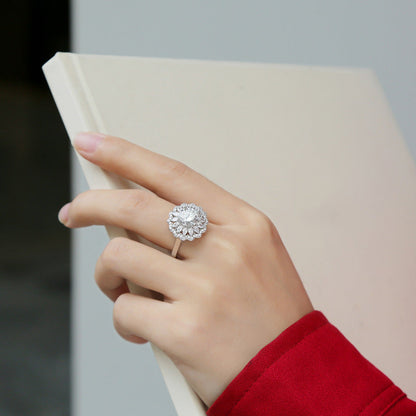 Adjustable S925 Silver Moissanite Flower Ring