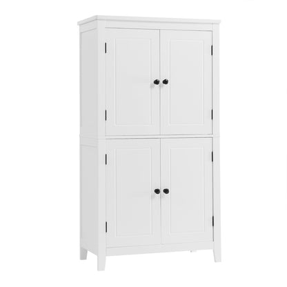 Bathroom floor storage cabinet, bathroom storage unit, 4-door independent cabinet, adjustable shelf, adaptive shelf, white