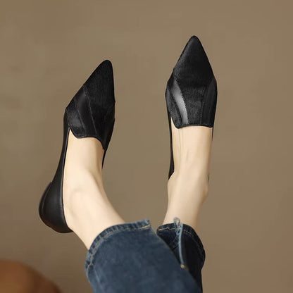 Stitched Leather Pointed Low-Cut Shoes