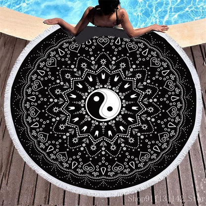 3d Bohemian Tai Chi Animal Digital Print Round Ribbon Beach Towel Swimming Yoga Picnic Mat Bikini Covered Napkin