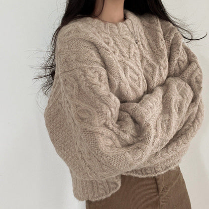 Retro Twist Round Neck Warm Cashmere-like Blended Pullover