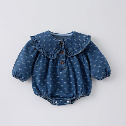 Toddler Denim Romper Triangle-style Crawling Suit Girls One-piece Dress