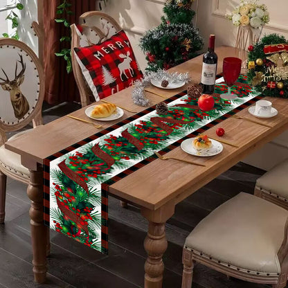 New red and black checkered table flag Christmas red fruit printed tablecloth TV cabinet decoration tablecloth home fabric