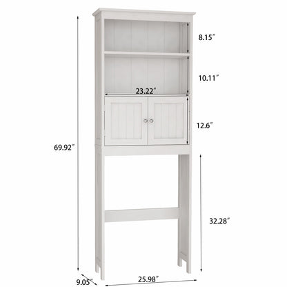 Over The Toilet Rack 2 -Tier Toilet Bathroom Spacesaver Storage Shelf with 2 Doors Wood Storage Organizer Cabinet