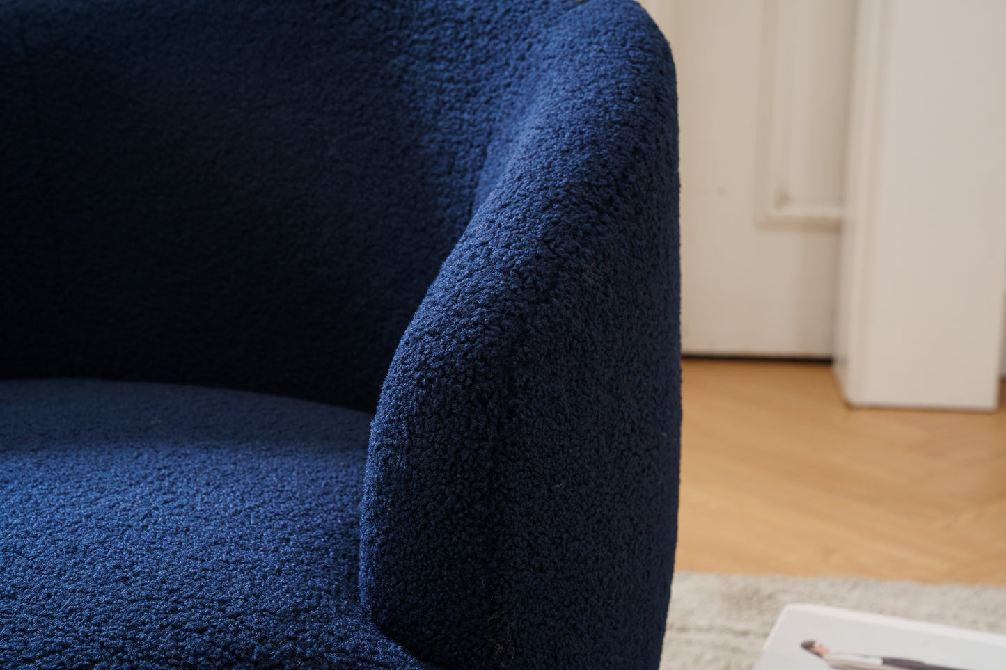 Teddy Fabric Swivel Accent Armchair Barrel Chair With Black Powder Coating Metal Ring Dark Blue
