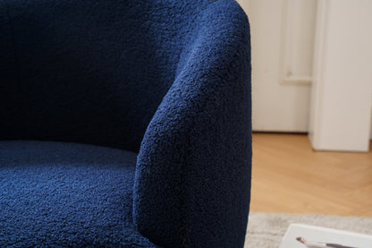 Teddy Fabric Swivel Accent Armchair Barrel Chair With Black Powder Coating Metal Ring Dark Blue