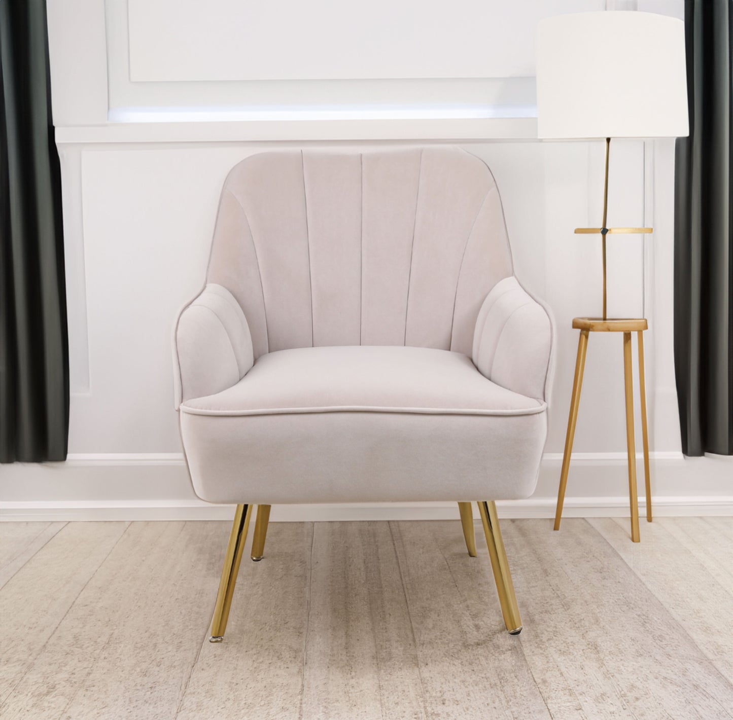 Modern Mid Century Chair velvet Sherpa Armchair for Living Room Bedroom Office Easy Assemble(BEIGE)