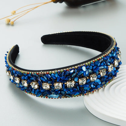 Fashion Design Colorful Turquoise Set Diamond Wide Edge Fabric Candy Color Headband Versatile Headwear