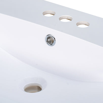 24" Bathroom Vanity Top Only White Basin 3-Faucet Holes  4" Faucet Available Ceramic
