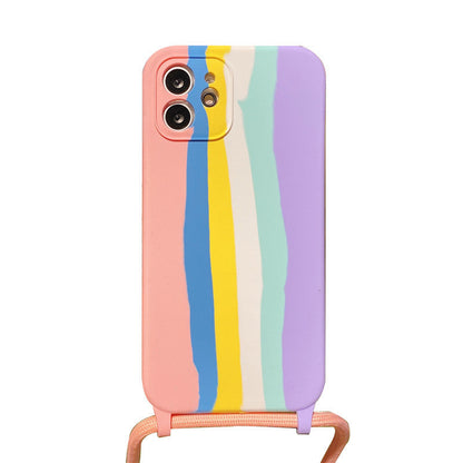 Mobile Phone Cover Apple 13pro Rainbow Lanyard Silicone Cover Suitable For 11pro All-Inclusive Anti-Fall Case