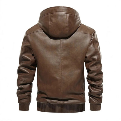 Winter Fleece-lined Men's Casual All-matching Hooded Leather Coat Coat