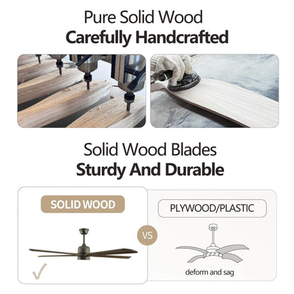 60 "modern wooden ceiling fan with lighting and remote control, 6-speed noiseless reversible DC motor ceiling fan
