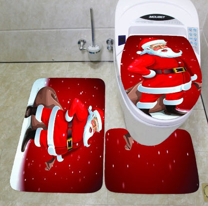 Christmas Santa Bathroom Curtain Toilet Seat Decor