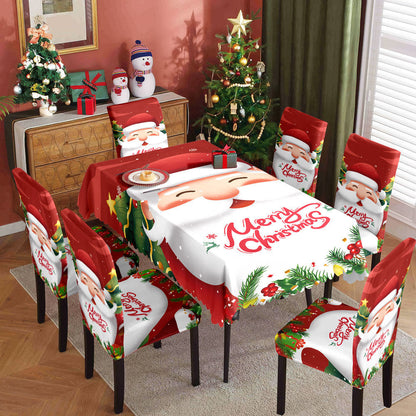 Christmas Waterproof Printed Tablecloth Restaurant Home Printed Chair Cover Christmas Tablecloth Chair Cover Decorative Set