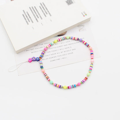 New Mixed Color Soft Pottery Pearl Mixed String Bohemian Simple Style Anti-Drop Function Mobile Phone Chain