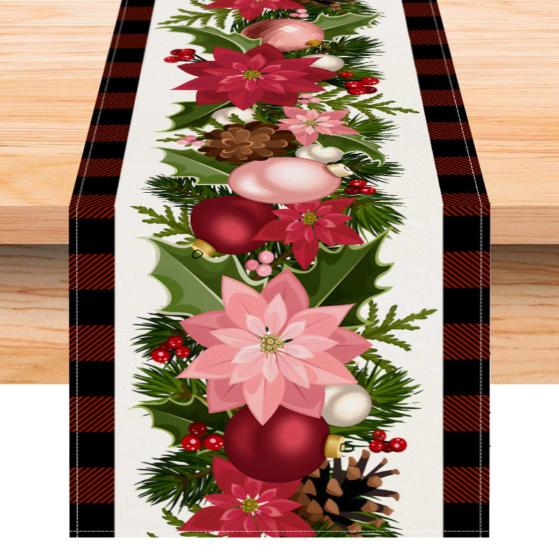 Christmas plaid linen table flag floral ball printed tablecloth entrance small tablecloth living room counter decoration tea flag