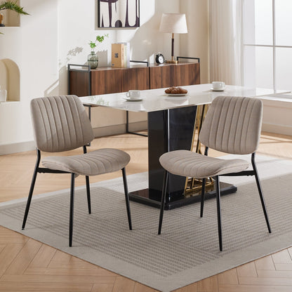 2-piece retro linen chair set with curved wooden backrest, cushioned seat, adjustable metal legs, (Beige Linen)