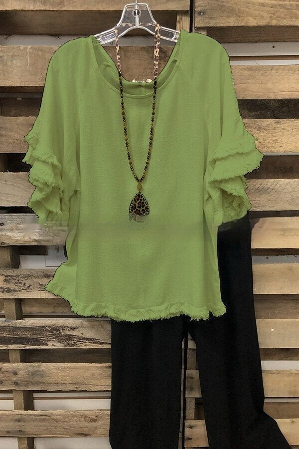 European And American Loose Plus Size Ruffle Sleeve T-shirt Top