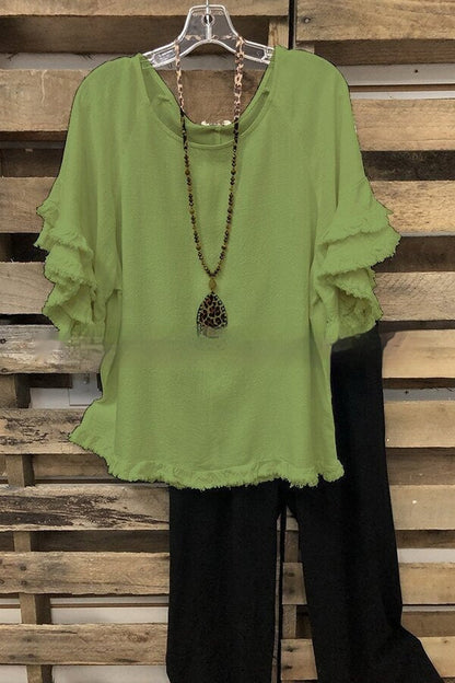 European And American Loose Plus Size Ruffle Sleeve T-shirt Top