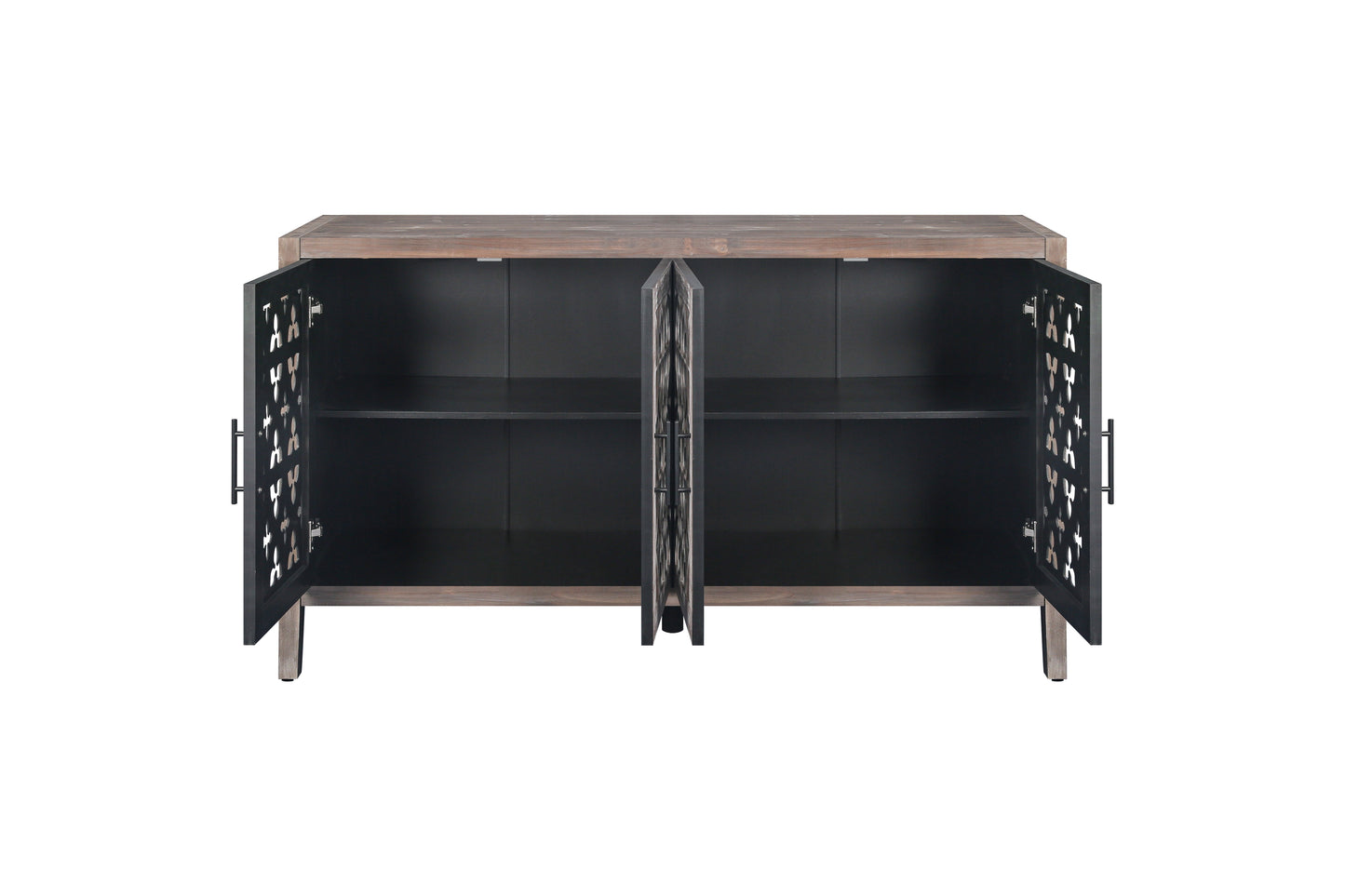 Hollow Four Door Antique Cabinet, American Country Style, Suitable for Living Room, TV Cabinet, Kitchen (Brown)