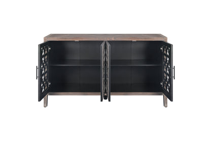 Hollow Four Door Antique Cabinet, American Country Style, Suitable for Living Room, TV Cabinet, Kitchen (Brown)