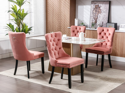 High-end Tufted Solid Wood Contemporary Velvet Upholstered Dining Chair with Wood Legs Nailhead Trim 2-Pcs Set Pink