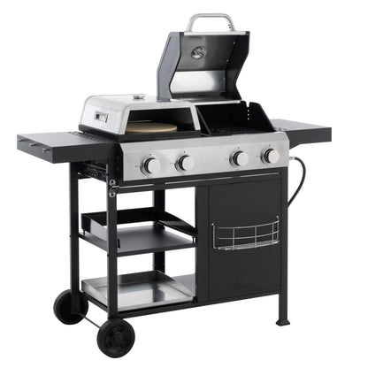 2+2 multifunctional gas barbecue grill and covered grill combination for outdoor cooking - barbecue, barbecue, pizza.