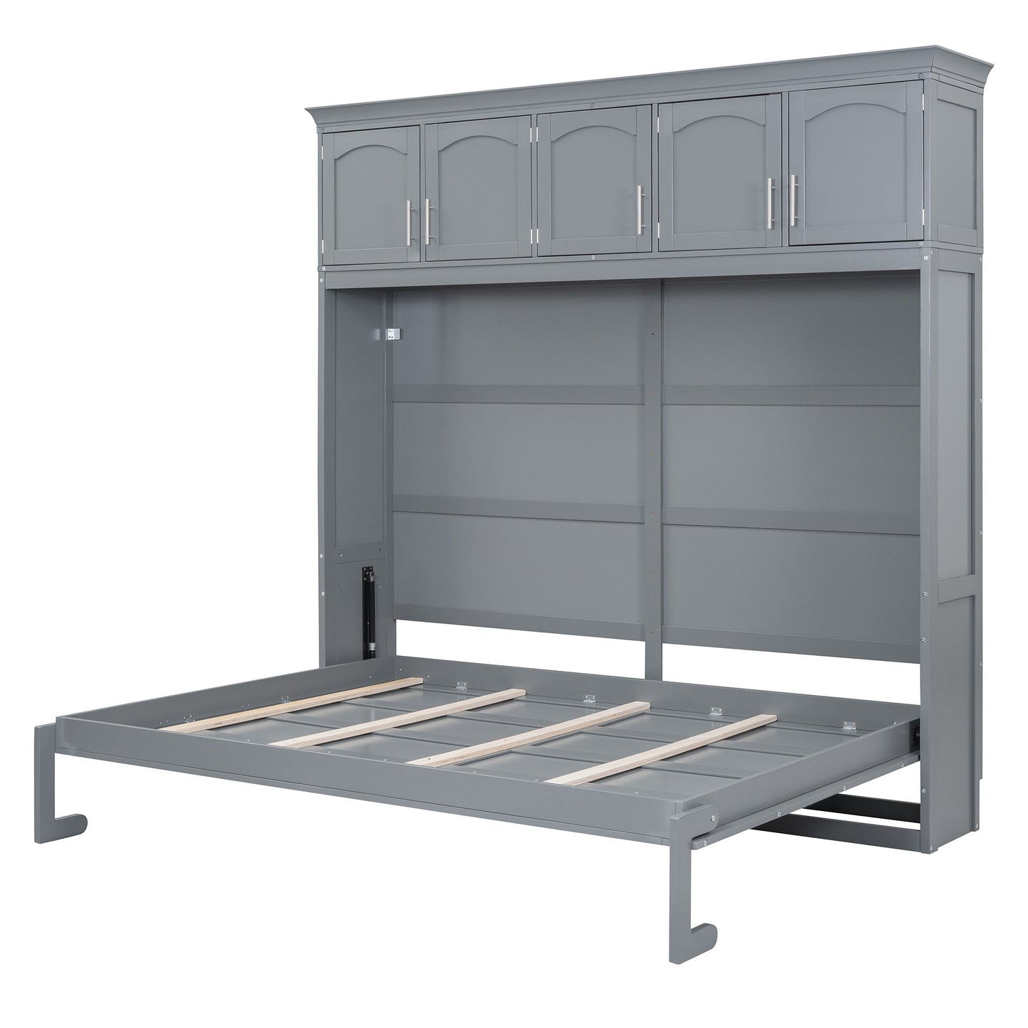 Full Size Murphy Bed Wall Bed with Top Cabinets,Gray