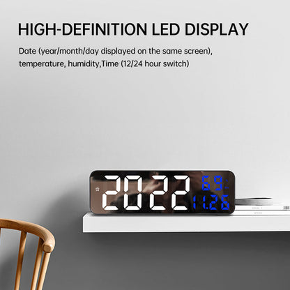 9-Inch Digital Wall Clock: Temp/Humid, Night Mode, Snooze, 12/24H, USB Plug-in LED Alarm Clock