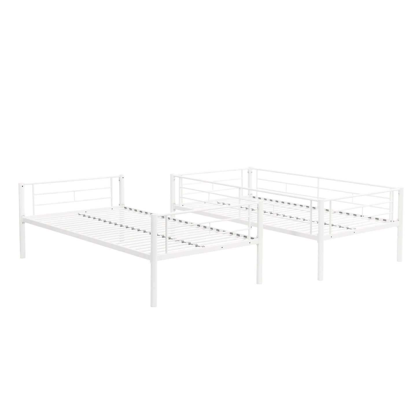 Twin metal bunk beds, metal structure bed frame with safety guardrails and 2 ladders, convertible bunk beds, white