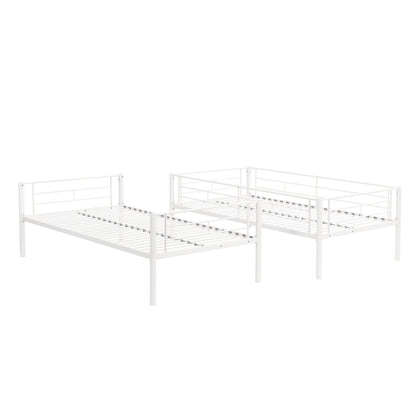 Twin metal bunk beds, metal structure bed frame with safety guardrails and 2 ladders, convertible bunk beds, white