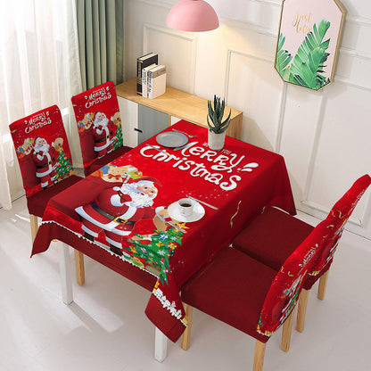 Christmas new polyester waterproof tablecloth one-piece printed chair cover festive decoration cartoon Santa Claus